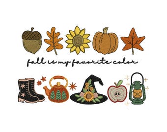 Motif de broderie d'automne, C'est la saison d'automne, Broderie d'automne, Broderie citrouille, Motif de broderie nature d'automne