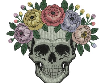 Skull embroidery design, Roses and Flowers Motif, Halloween Skull design, Skull Fill Design, Skull Calavera, Machine embroidery design