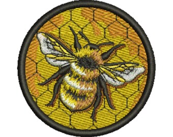 Bee Embroidery Design | Honey Bee Patch With Honeycomb Background ...