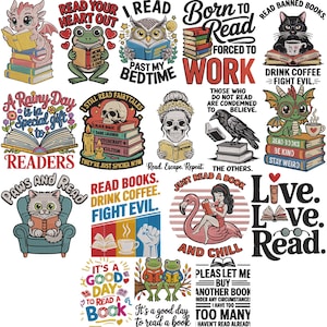Paquete de bordados para amantes de la lectura, citas de libros, animales lindos, biblioteca de lectores, diseños de bordado a máquina para chaquetas, sudaderas y bolsos.