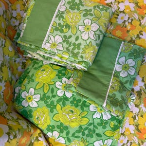 Vintage 70’s Green Flower Power Dan River Double Sheet Set