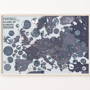 European Football Teams Map Print | Poster for Home | Gift for Sports Fans & Soccer Lovers