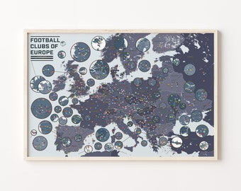 European Football Teams Map Print | Poster for Home | Gift for Sports Fans & Soccer Lovers
