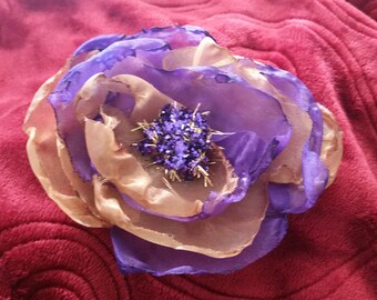 Organza Flower Pin Brooch Hair Clip Purple Gold Lakers  Colors with Stamens