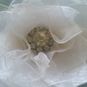 OOAK Organza Ribbon Petal Flowers with Vintage Rhinestone Center French Wire-Beaded Flower Millinery Velvet Leaf image 2