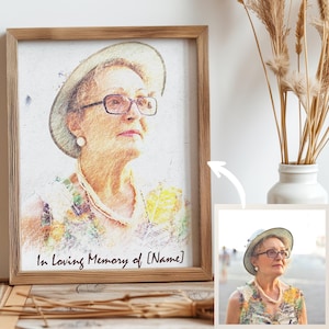 Memorial Portrait with Text, In Loving Memory Wall Art, Custom Tribute Gift, Add Lost Loved One Gift, Portraits From Photos