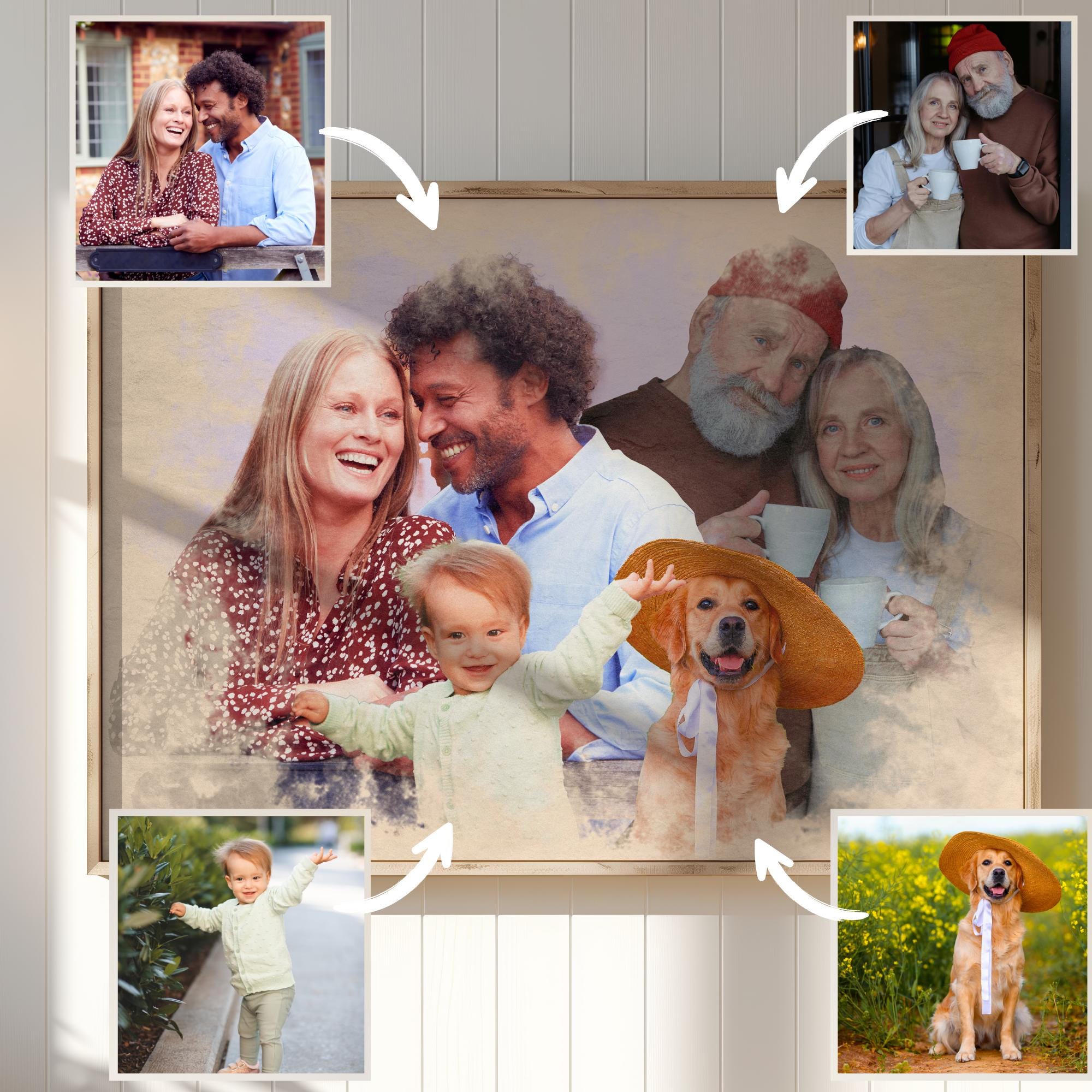 Personalized Watercolor Family Portrait on Canvas , Custom Portrait from Photo, Personalized Portrait Anniversary Gift for Family
