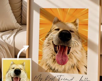Personalized Pop Art Pet Portrait, Custom Couple and Dog Illustration