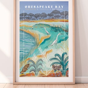 Chesapeake Bay Egrets Poster, Chesapeake Bay or Custom Option, White Egrets Print