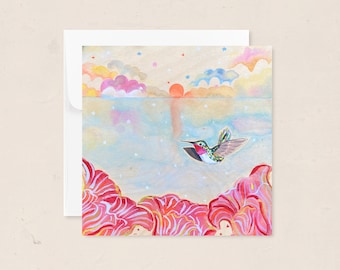 Ruby Throated Hummingbird Notecard - Illustrated Watercolor Blank Card