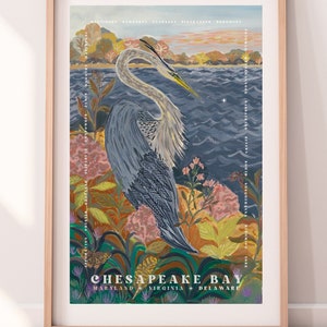 Great Blue Heron Poster, Chesapeake Bay Watershed Art, Chesapeake Bay Custom Print, Great Blue Heron Art Print