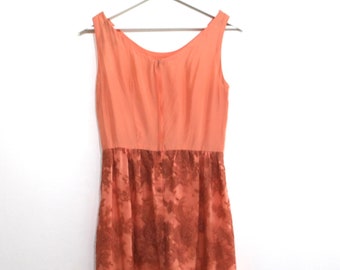 vintage PEACH slip dress ornate trim MID-century women's vintage dress 1950s 60s -- size small