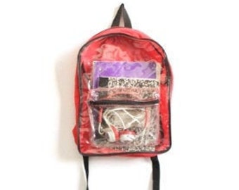 vintage late 90s CLEAR transparent CLUB kid y2k MINI Red, Black, and clear backpack