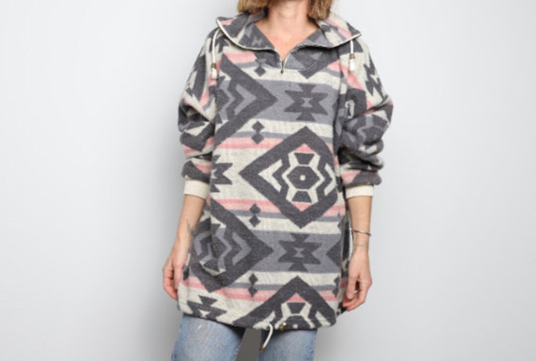 90s SLOUCHY Ikat Style SOUTHWEST Large FLEECE Sweater - Etsy