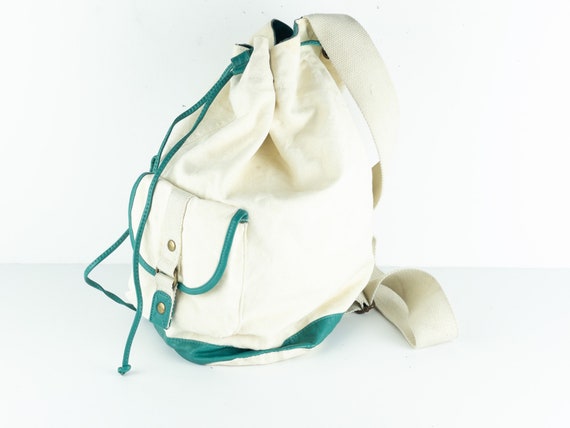 90s striped BACKPACK white & teal daypack CLASSIC… - image 4