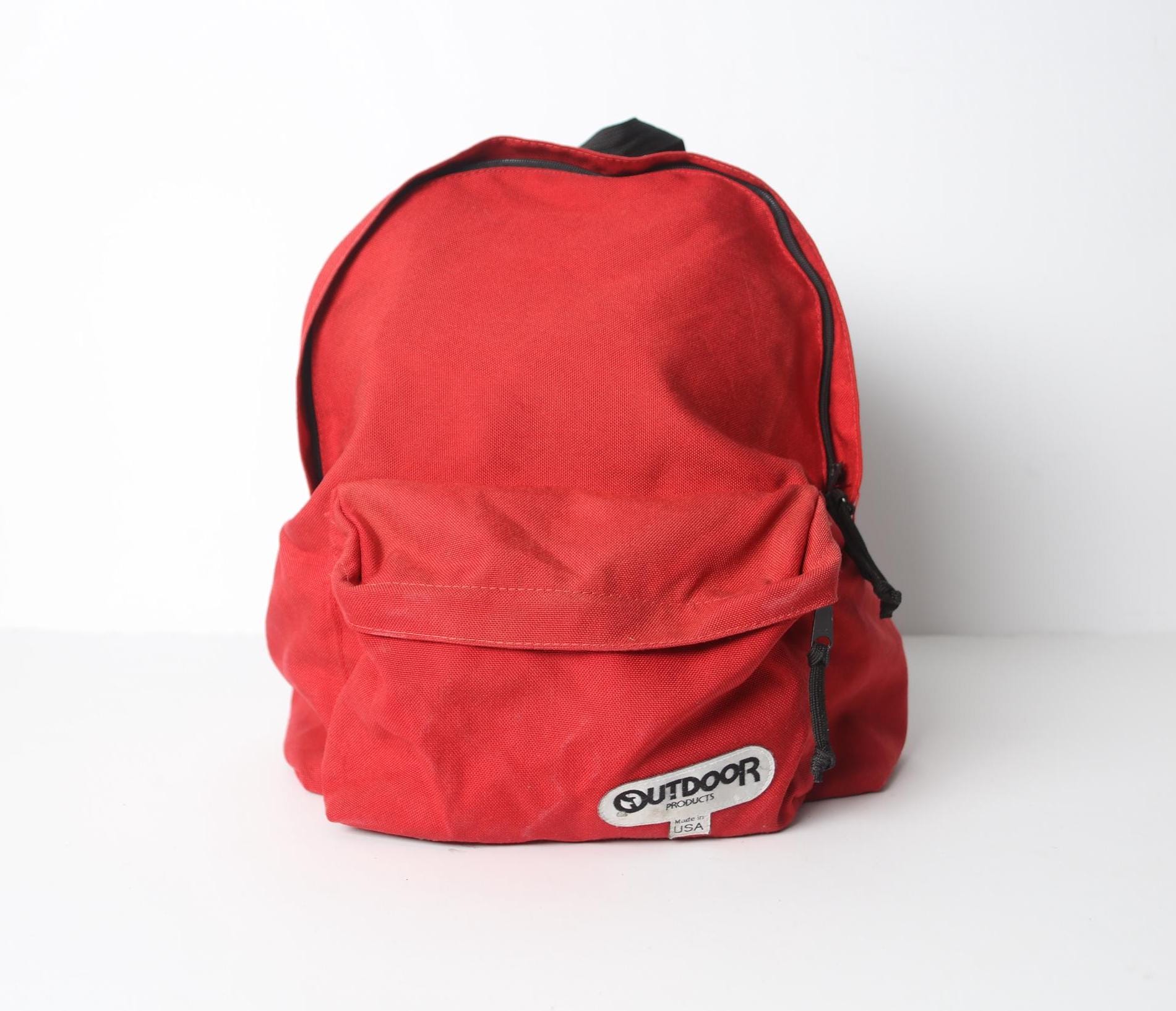 vintage 1970s 80s color block RED & black BACKPACK mountaineering camping daypack classic lightweight hiking biking bag