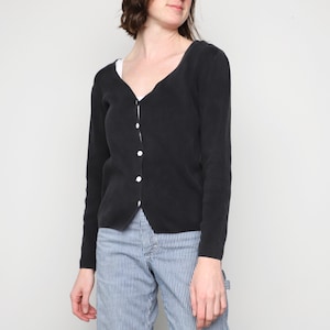 vintage 1990s y2k BLACK & white RIBBED women's sweater CARDIGAN women's sweater -- size small