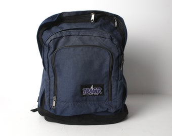 Vintage faded blue Trager SEATTLE vintage backpack Jansport style 1980s Nylon HIKING BACKPACK with adjustable straps -- good condition