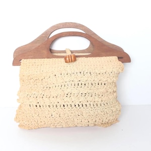 bright spring summer JUTE woven wooden handle SUNFLOWER vintage 1950s 60s handbag purse