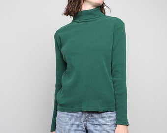 vintage RIBBED striped HUNTER green turtleneck 1990s y2k ribbed sweater -- women's size large