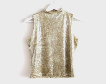 vintage GOLD shimmer sleeveless club kid HIGH neck vintage tank top -- size small