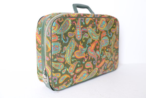 mini 60s vintage paisley FLORAL green LUGGAGE trav