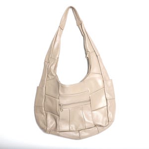 vintage BEIGE gray/brown BOHO leather shoulder purse 1990s purse -- great condition - FREE shipping U.S.A