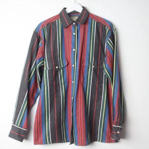 vintage 1990s slouchy wrangler denim STRIPED black & RAINBOW print Garth Brooks shirt -- size medium -- Free shipping U.S.A.