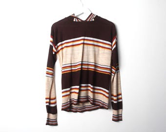 vintage MID-century twin peaks LOG lady color block SOUTHWEST hooded pullover women's size large - free shipping U.S.A