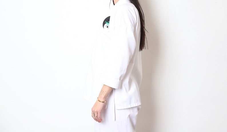 vintage 1980s PRAYING Mantis YIN YANG white two piece karate taekwondo women/'s outfit set