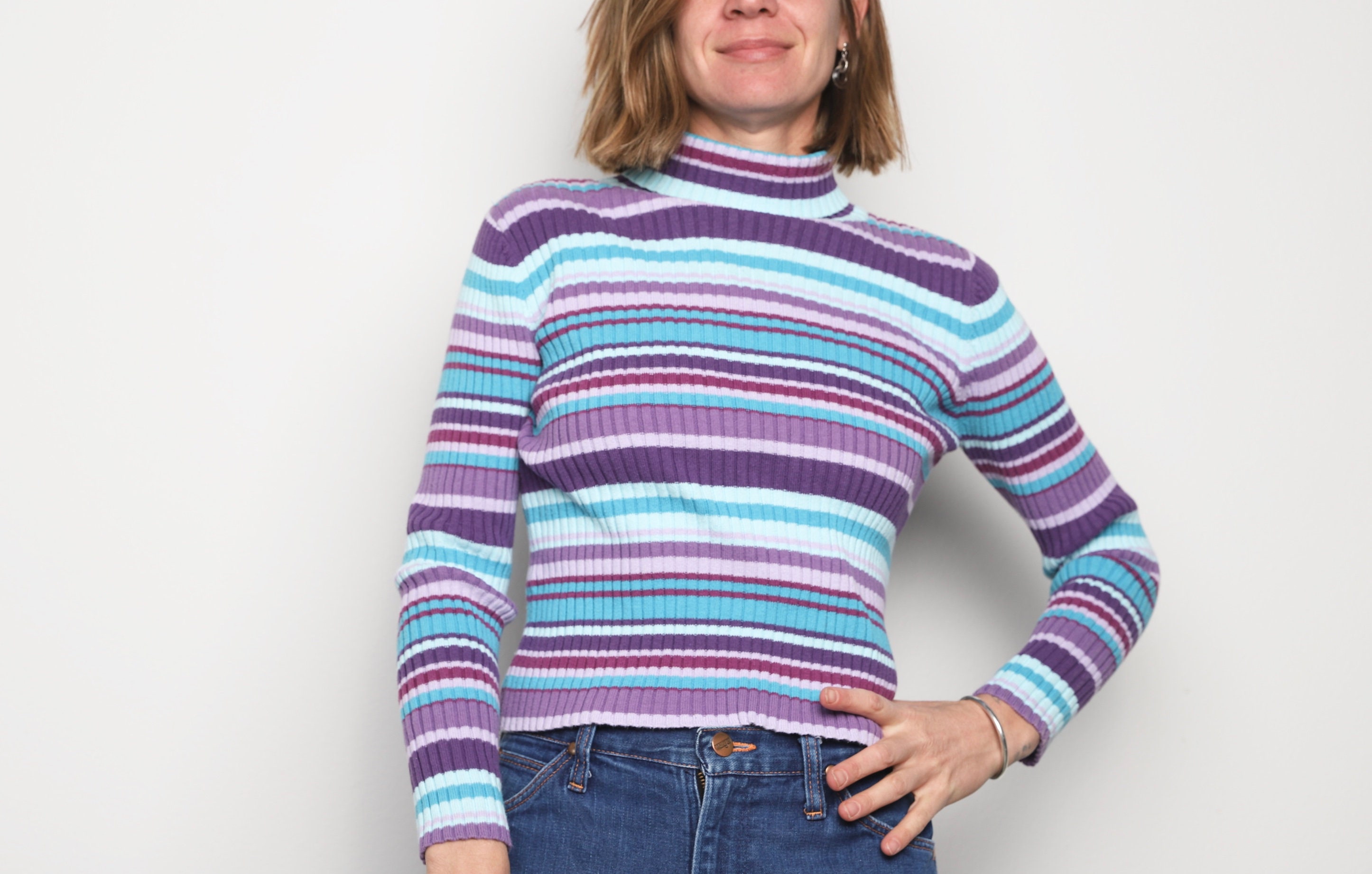 Vintage Striped Ribbed TURTLENECK 