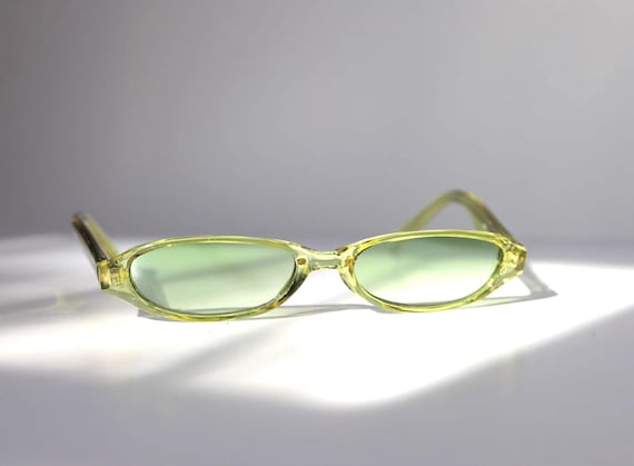 vintage 2000s y2k cat eye chartreuse MINI sleek matrix style women's sunglasses -- FREE shipping