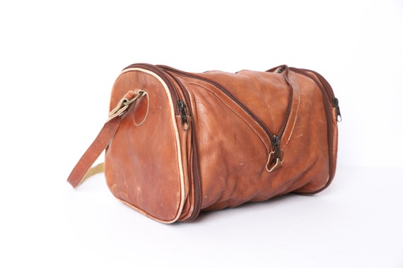 vintage 1960s 70s brown leather MINI leather DUFFE