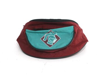 90s teal maroon COLOR BLOCK black knight brand FANNY pack small adjustable waist band -- good condition