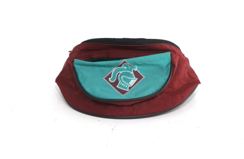 90s teal maroon COLOR BLOCK black knight brand FANNY pack small adjustable waist band good condition image 1