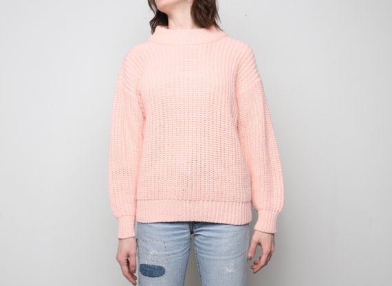 Vintage Pink Chunky Ribbed Mock Turtleneck Top Women's 1990s Sweater -- Size Medium/Large