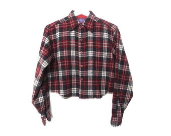 60s vintage cropped PENDLETON brand plaid WOOL shirt mid-century made in the USA Pendleton shirt -- Size Medium