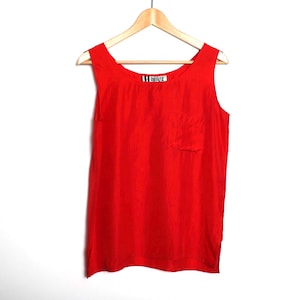 vintage SILK cherry red slouchy boxy POCKET tank top silk women&#39;s 90s vintage blouse tank top -- size small -- FREE shipping U.S.A
