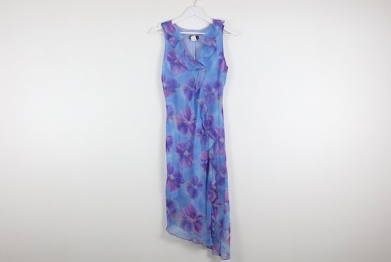 1990s asymmetric floral MAXI jumper ruffle neck 1… - image 1