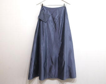 vintage SLATE blue silky MAXI vintage 1990s y2k skirt w/ belt purse -- size 6 women's