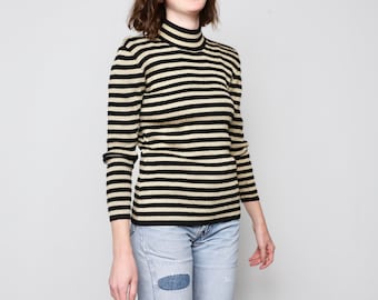 vintage y2k 90s striped mockneck RIBBED long sleeve GOLD & black shirt -- size small