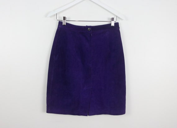 vintage SUEDE mini pencil SKIRT purple leather 19… - image 3