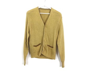 vintage mid-century 50s 60s WOOL gold women's CARDIGAN sweater -- women's size medium/large -- FREE shipping in the U.S.A.
