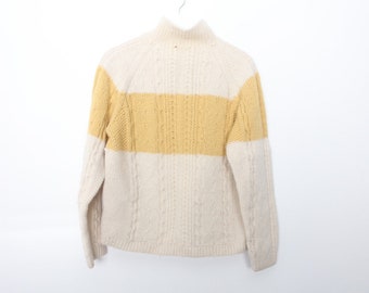 vintage CREAM & yellow wool mock neck FISHERMAN oversize SLOUCHY mid century knit sweater -- size medium/large