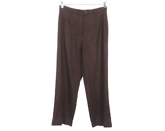 vintage 1990s y2k WIDE LEG brown LINEN pants slacks baggy women's pants -- size 6p -- small