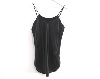 vintage BLACK silky camisole 90s y2k TANK dress top club kid vintage women's slinky tank top -- size small -- FREE shipping U.S.A