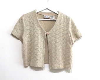 vintage SWEATER knit vest short sleeve CREAM top button vintage 1990s y2k sweater cardigan -- size medium