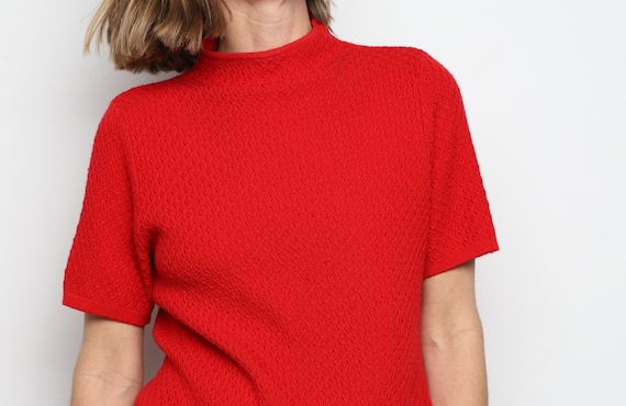vintage RED y2k 90s mock neck short sleeve slouch… - image 2