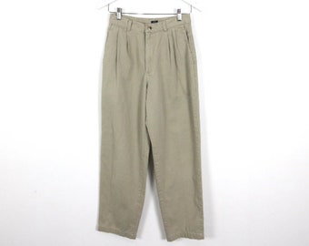 vintage KHAKI pleated cotton trousers/slacks women's size Small/Medium pants 90s y2k dockers brand -- size 26x28