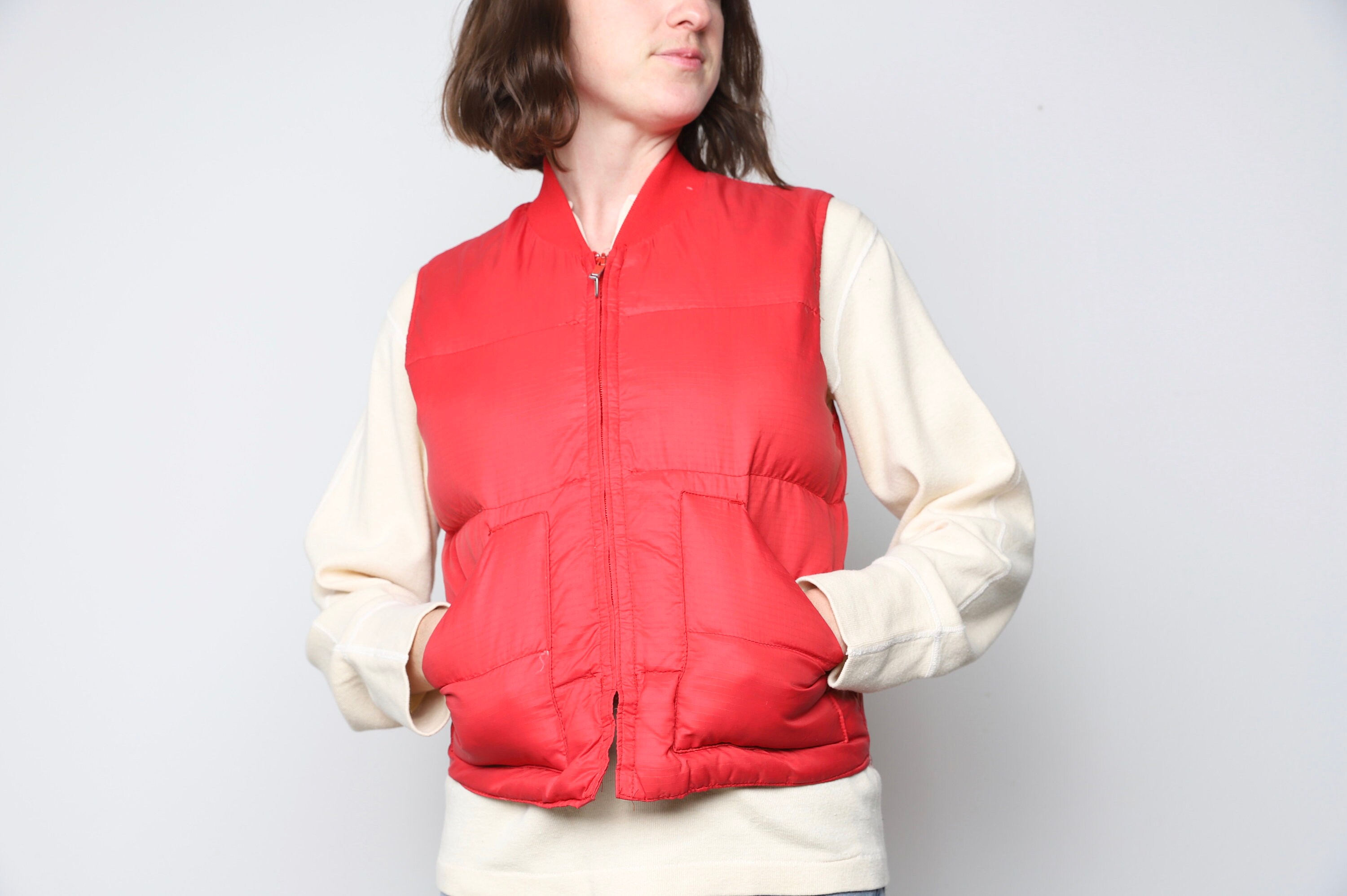 1960s Coats and Jackets 60S Red Down Filled Walls Twin Peaks Fitted Vintage Vest Jacket Coat Size Medium $53.95 AT vintagedancer.com